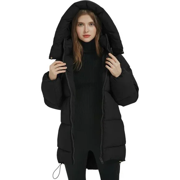 Women Puffer Hooded Jacket Coats Black Winter Warm Outerwear Fashion Style - Picture 2 of 6